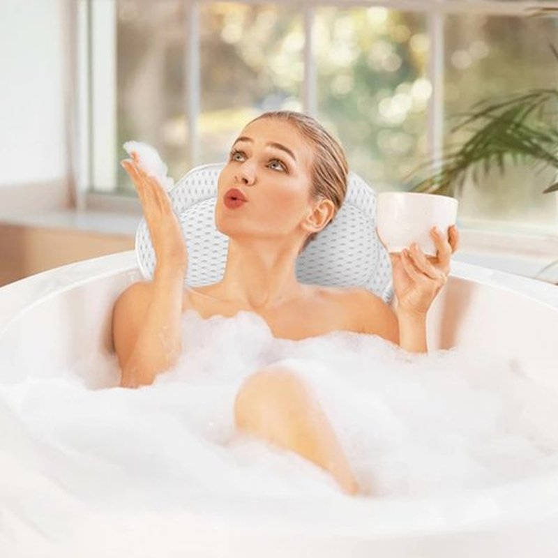 Bath Pillow Luxury Bathtub Pillow, 4D Bath Tub Pillows for Head, Neck and Back Support, Tub Pillow for Bathtub with 6 Non-Slip Suction Cups, Relaxing Bath Accessories Spa Gifts
