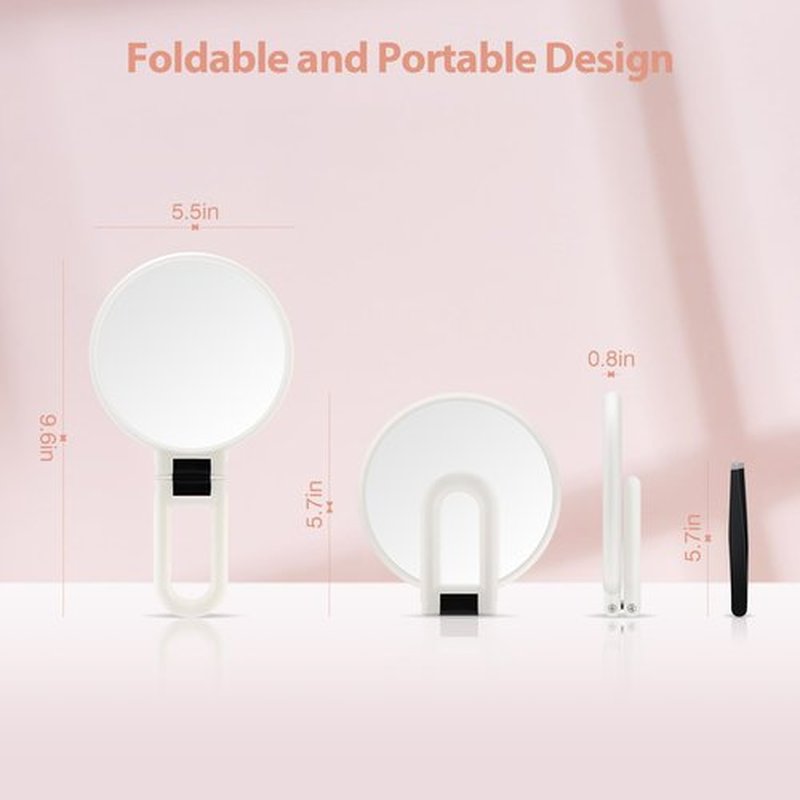 B Beauty Planet Hand Mirror, 30X Magnifying Mirror on Stand, Double Sided Magnifying Mirror with 30X/1X Magnification, 360°Adjustable Handle, Portable Travel Makeup Mirror for Eyebrow Plucking White