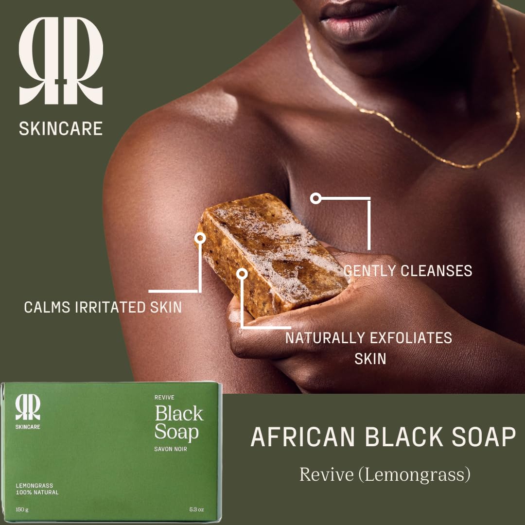 R&R Skincare Revive Black Soap Bar – African Black Soap for Face & Body – Handcrafted with Shea Butter & Palm Kernel Oil – Deep Cleansing & Moisturizing – Gentle for All Skin Types