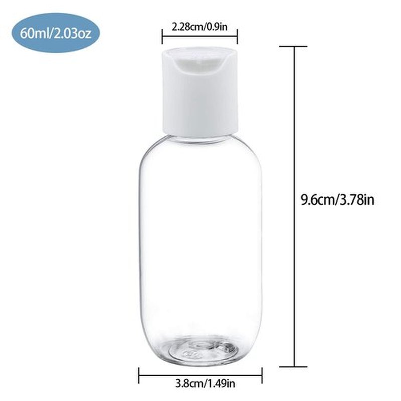 TrendBox 60ml / 2oz Empty Plastic Refillable Essentials Bottles with Disc Top Flip Cap - 6 Pack
