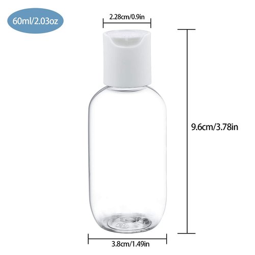 TrendBox 60ml / 2oz Empty Plastic Refillable Essentials Bottles with Disc Top Flip Cap - 12 Pack