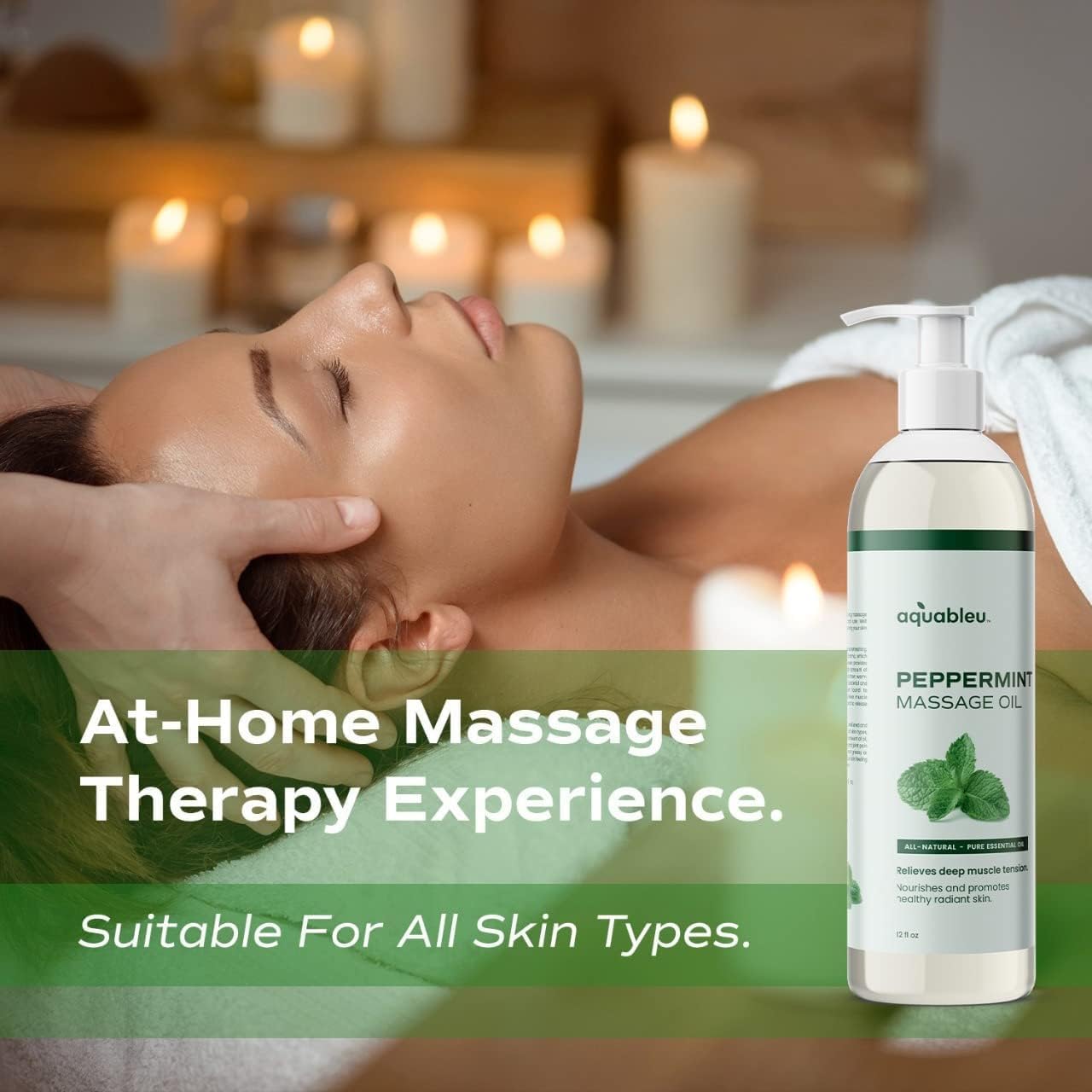 Aquableu Eucalyptus Massage Oil 100% Pure & All-Natural - Natural at-Home Massage Therapy, Soothes Skin & Muscles - Full Body Relaxing Massage Oil for Men and Women 12 fl oz