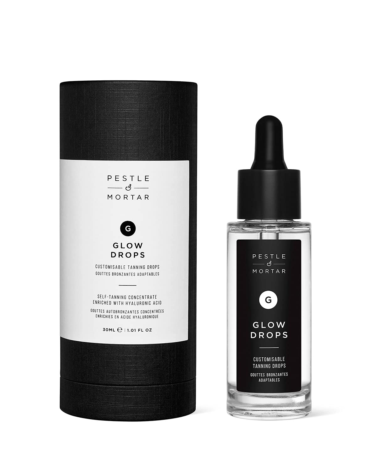 Pestle & Mortar Glow Drops - Customisable Sunless Self-Tan with Hyaluronic Acid. Effortless, Even Tanning, Super-Hydrating, Works Alongside Your Regular Skincare Products - For Men & Women- 30ml