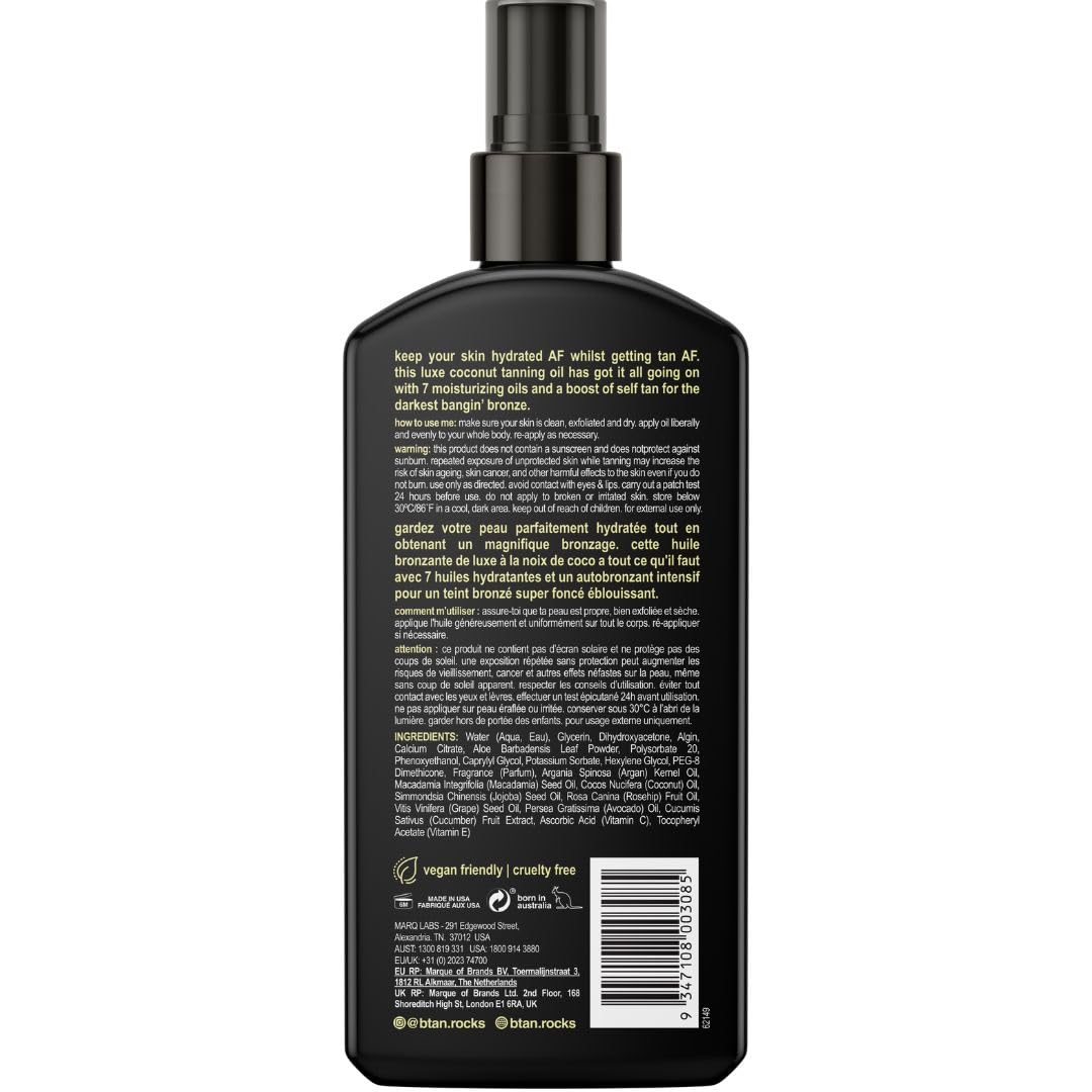 b.tan Best Tanning Oil | Get Tanned Intensifier Dry Spray - Fast, Dark Outdoor Sun Tan From Tan Accelerating Actives, Packed with Moisturizing Oils, No SPF, Austrailian Brand, 8 Fl Oz