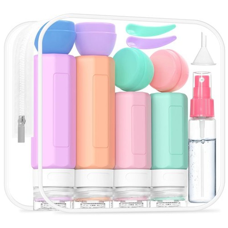 Ruinovate 17 Pack Travel Bottles for Toiletries, TSA Approved Travel Size Toiletries Bottles, Leak Proof Travel Size Containers, Travel Essentials for Body Wash, Shampoo, Lotion & Conditioner Pink