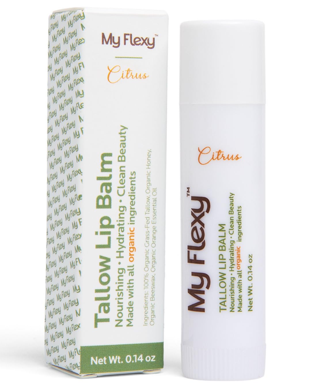 My Flexy 100% Organic Lip Balm Hydrating, Grass-Fed Beef Tallow Lip Balm, Made with Pasture Raised Tallow, Honey, Beeswax, & Orange Essential Oil, Lip Balms & Moisturizers - 1 Pack