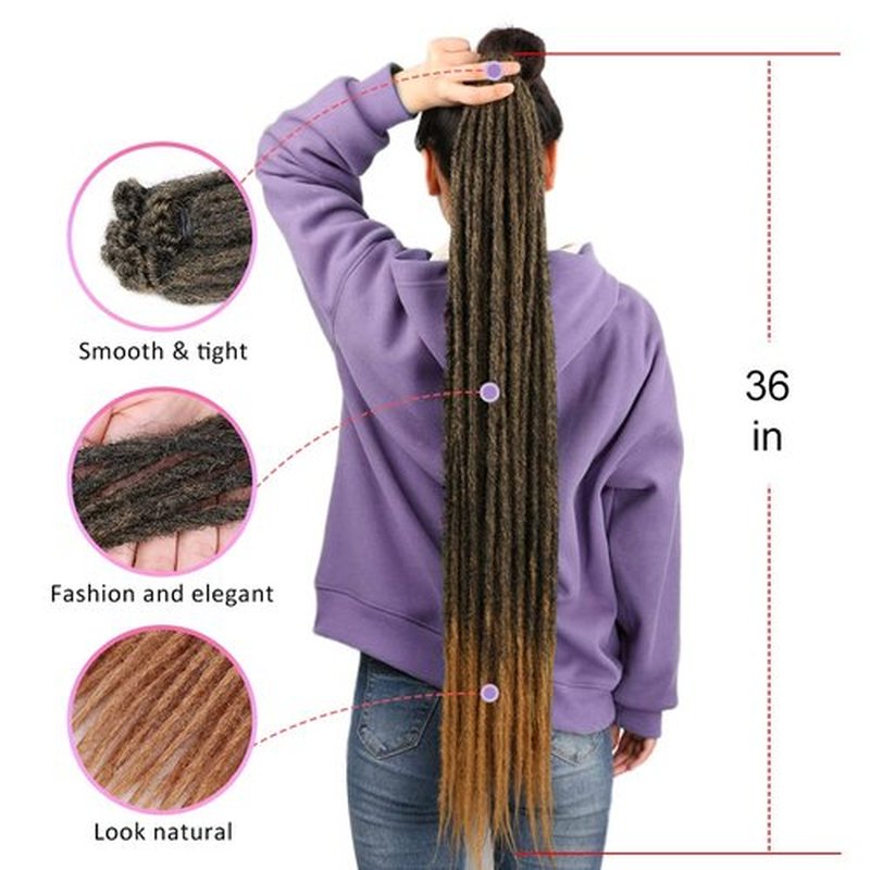 DAIRESS 36 Inch 20strands/pack Synthetic Dreadlocks Extensions Thin 0.6cm Soft Reggae Hair Hip-Hop Style Dread Extensions Long Crochet Braids For Hippie Dread locks Hair(1B-27,20strands/pack)