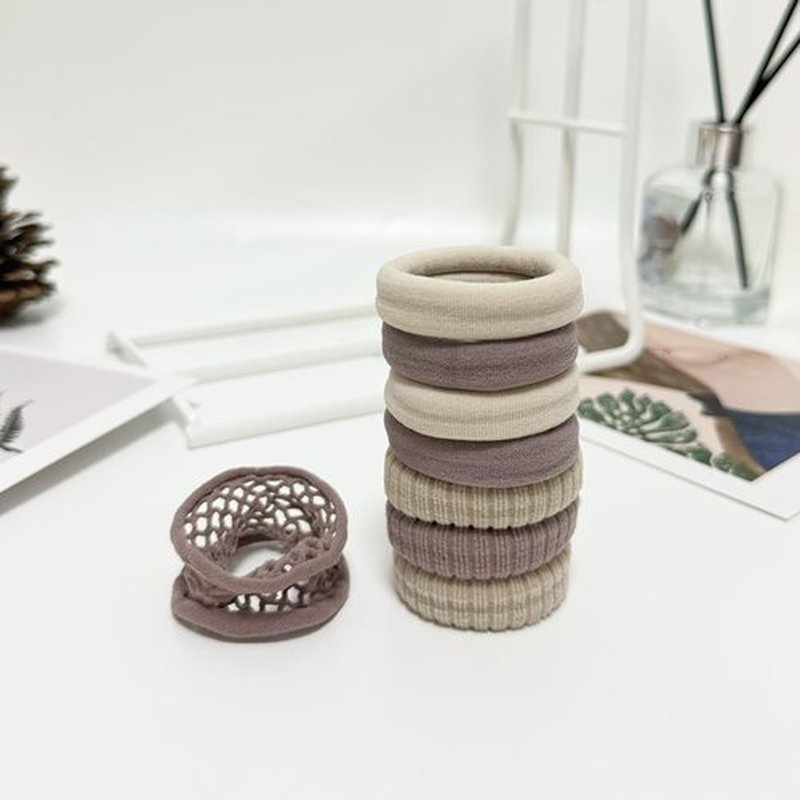 Jseng 8Packs Seamless Hair Ties for Women - No Damage Elastic Ponytail Holders Hair Accessories for Thick Curly Hair - Beige & Dusty Lavender