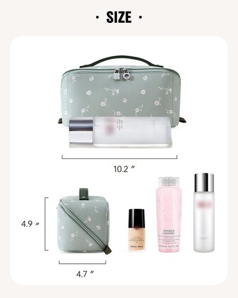 EACHY Travel Makeup Bag,Large Capacity Cosmetic Bags for Women,Waterproof Portable Pouch Open Flat Toiletry Bag Pattern Makeup Bag (C-Green-Large)