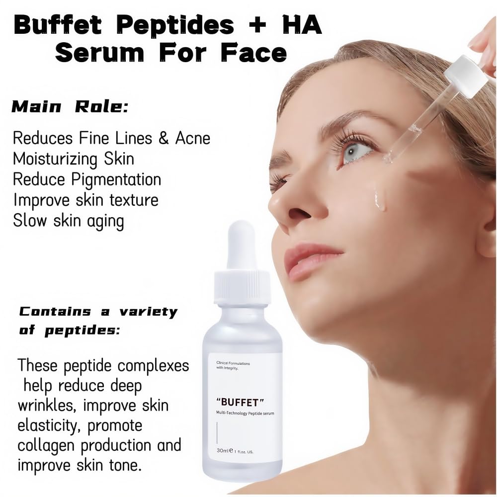 Peptides Serum For Face "Buffet" + Copper Peptides ， Reduce Skin wrinkles, Improve Skin Anti-aging,Moisturizing Peptide Serum, For Reduces Wrinkles And Fine Lines (1, 1PC)
