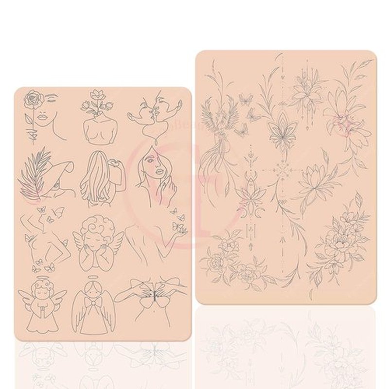 3pcs Premium Silicone Tattoo Training Pad Double Side Pre-Printed Pink Tiny Tattoo Practice Skin for Body Art Tattoo Training (3pcs)