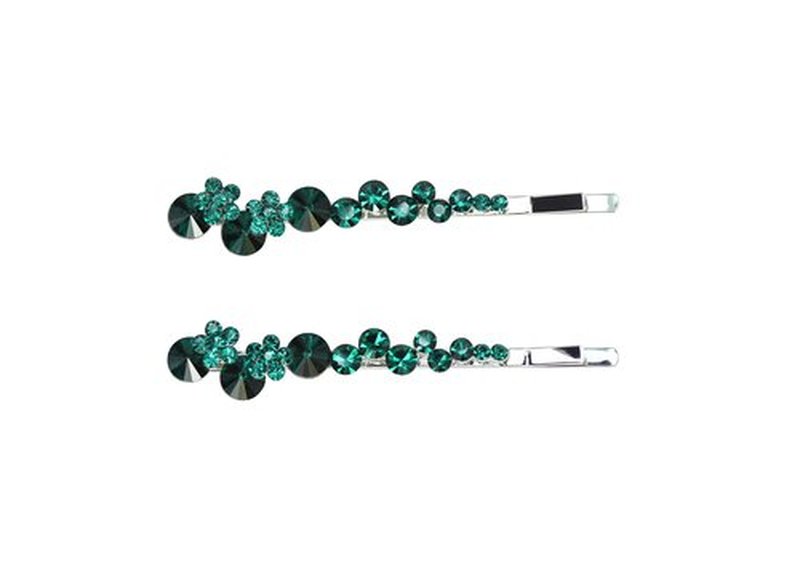 Faship A Pair Of Green Premium Rhinestone Crystal Floral Hair Clips Pins 2 Pcs