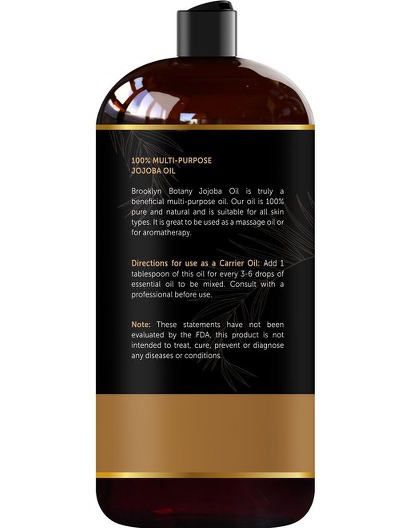 Brooklyn Botany USDA Organic Jojoba Oil for Skin, Hair and Face – 100% Pure and Natural Body Oil and Hair Oil - Carrier Oil for Essential Oils, Aromatherapy and Massage Oil – 28 fl Oz