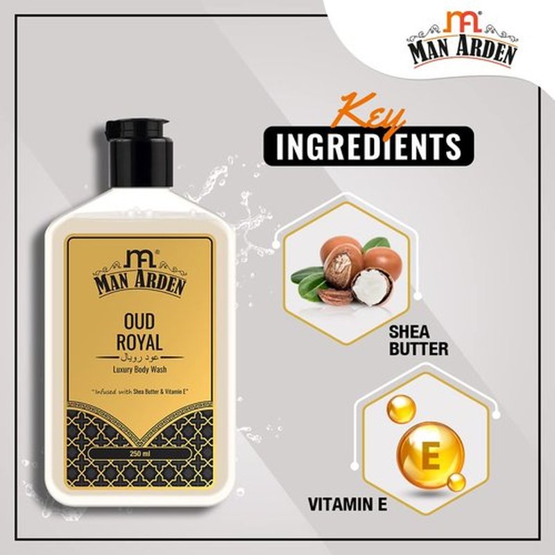 Man Arden Oud Royal Luxury Body Wash Infused With Shea Butter & Vitamin E, 250ml
