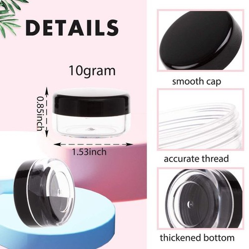 20 Pieces 10 Gram Sample Containers with Lids, Black Sample Jars, BPA Free Tiny Cosmetic Containers for Makeup, Lotion, Eye Shadow, Powder, and Lip Balms