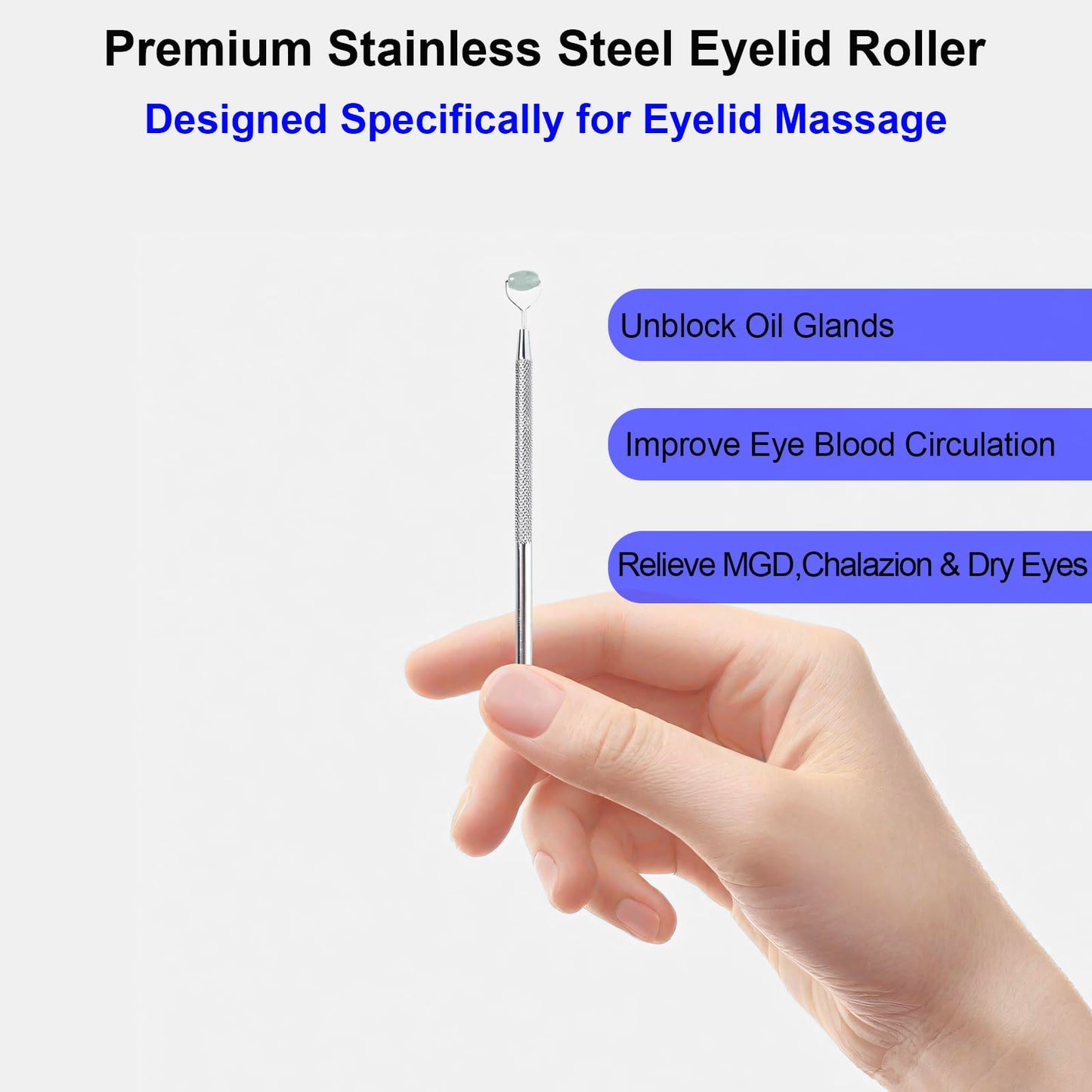 NKQ Metal Eyelid Massage Wand for Dry Eyes,Eyelid Roller for Chalazion,Stye & MGD Relief,Improves Meibum Flow & Unclogs Oil Glands,Gentle Meibomian Gland Expression for Blocked Eyelid Glands (mini)
