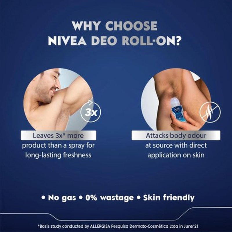 NIVEA FRESH ACTIVE, ROLL-ON – FREE ALCOHOL, ANTIPERSPIRANT DEODORANT, 48 HOURS PROTECTION, 1.7 OZ (Pack of 6) ,3