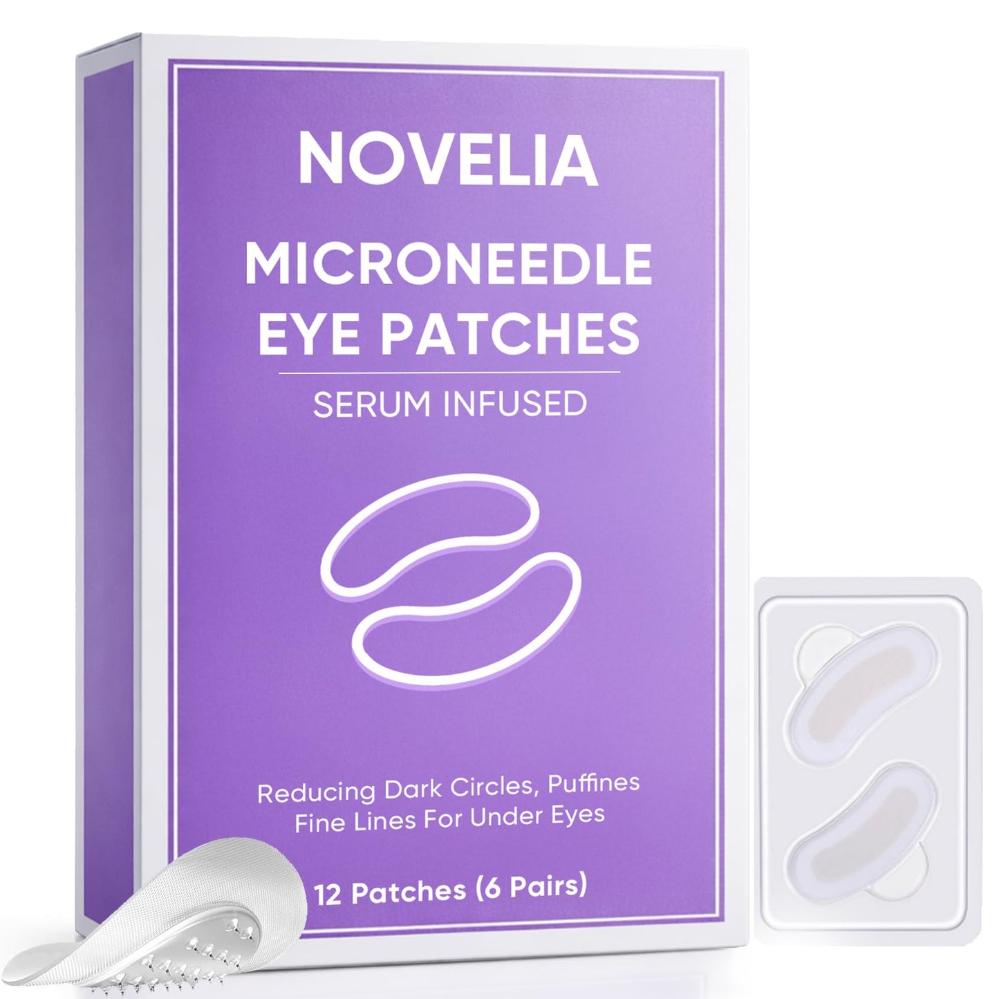 TAWODIUM Novelia Micro Eye Patches, Microglow Undereye Patches, Hyaluronic Acid Serum Infused Eye Masks, Reduce Puffy and Dark Circles, Firming Smile Line, Hydrating & Smoothing Skin (6Pairs) (1 Box)