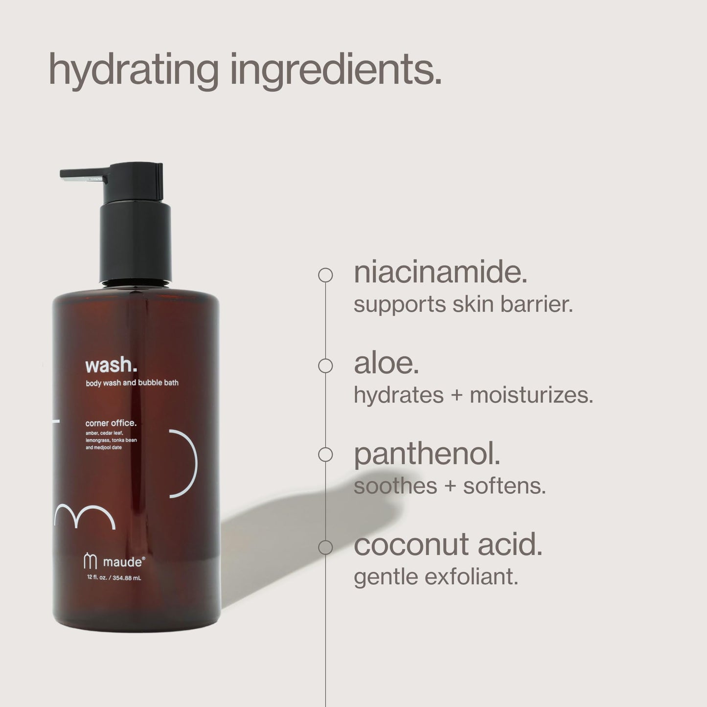 MAUDE Wash No. 3 - pH Balanced Moisturizing Body Wash + Bubble Bath with Smoothing Niacinamide + Aloe - Relaxing Self Care Gifts - Sandalwood + Eucalyptus Scented (12 oz)