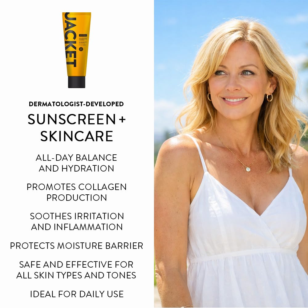 JACKET Sunscreen SPF 50+ | Mineral Sunscreen with Vitamin C | Water Resistant 80 Min, Natural, Reef Safe | UVA/UVB Broad Spectrum Protection for Face & Body, 4 FL Oz