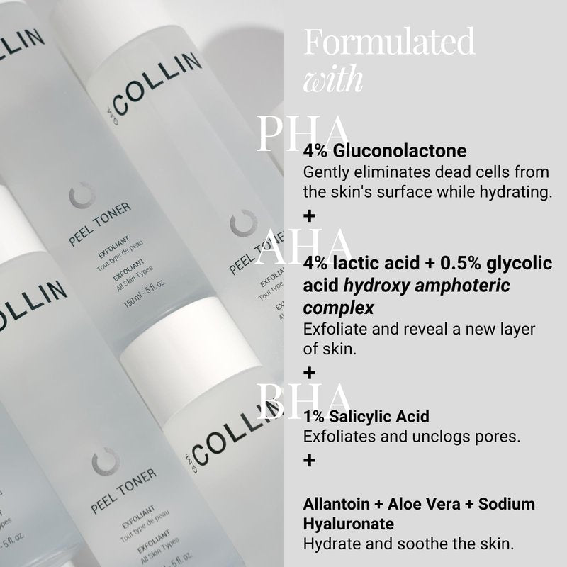 G.M. COLLIN Peel Toner Exfoliant | Daily Leave-On Liquid with AHA BHA PHA | Salicylic Acid Toner for Pores & Smooth Skin | Aloe Vera Soothes & Hydrates