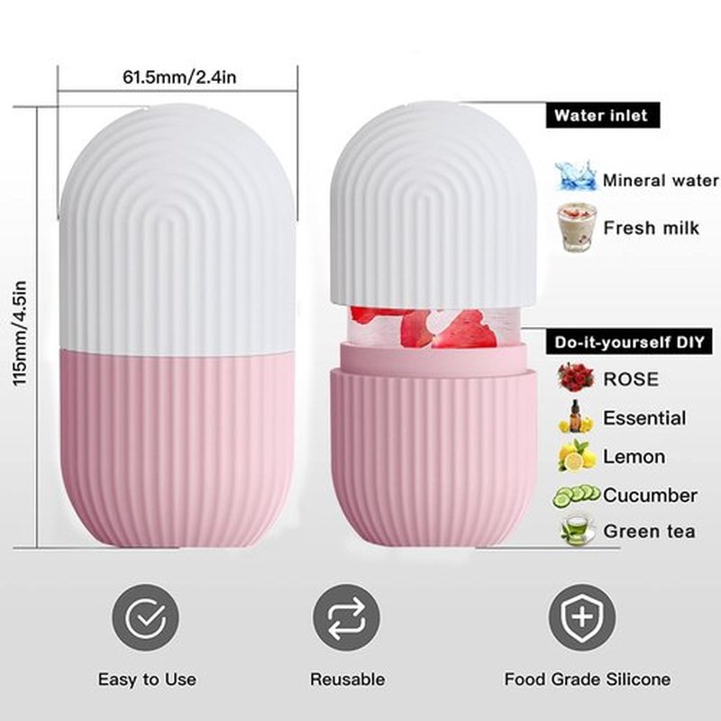 XHJRI Ice Face Roller Massager,Ice Cube Roller for Face, Eyes and Neck Naturally Conditioning and Skin Care,De-Puff Eye Bags,Reduce Migraine Pain,Reusable Massage Silicone Ice Mold (Pink White)