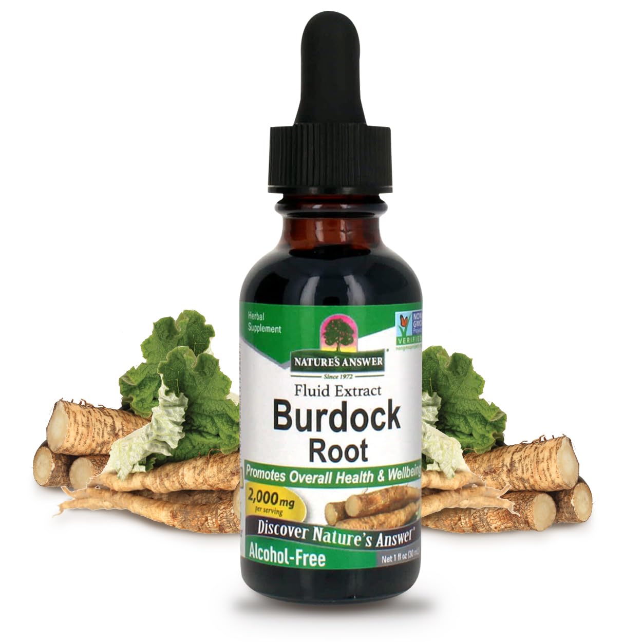 Nature's Answer Alcohol-Free Burdock Root 2000mg 1oz Extract | Promotes Overall Wellbeing | Gluten-Free, Non-GMO, Vegan, No Artificial Flavors or Preservatives | Single Count