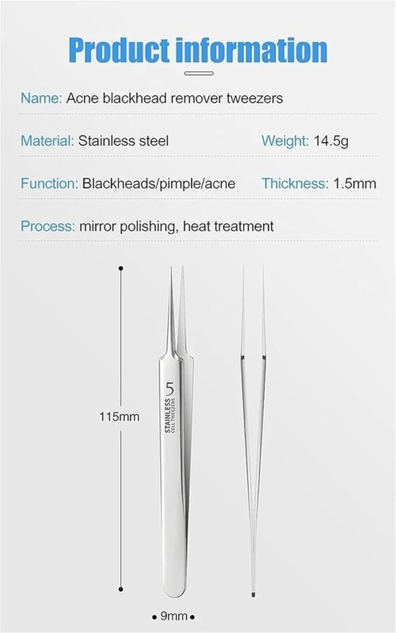 Professional Facial Blackhead Remover Tweezers, Precision Pimple Popper Tool Kit for Whitehead Ance Blemishs Comedones (Set A)