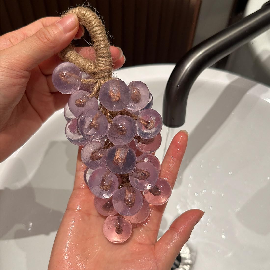 Grape Soap on a Rope, Handcrafted Grape Cluster Shaped Soaps, DIY Exquisite Home Decor and Gift Choice for Hand Washing & Air Freshening (Pomegranate)