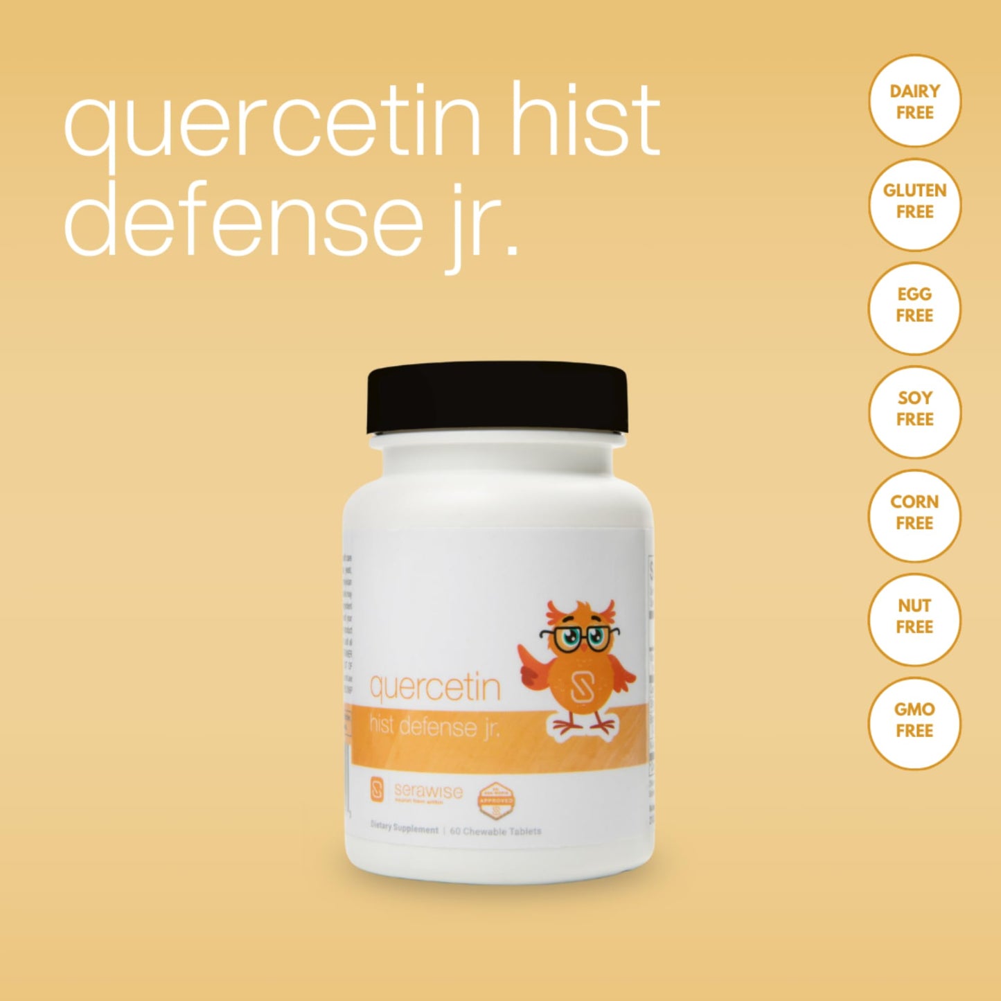 Serawise Quercetin Hist Defense Jr. By Dr. Ana Maria Temple | Natural Seasonal Support for Kids | With Quercetin, Stinging Nettle, Bromelain, NAC and Vitamin C | 60 Chewable Tablets