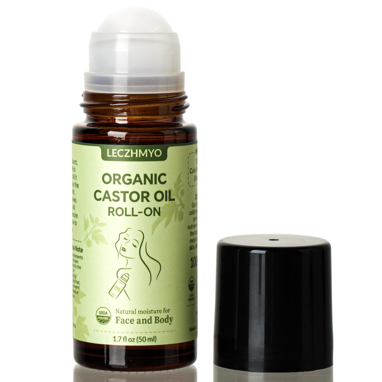 Castor Oil Roll on for Belly, Face, Body, Under Eyes –Certified Organic, Cold Pressed, Hexane Free, Unrefined – Glass Bottle Pure Roller Ball Castor Oil to Moisturize Skin - 1.7 fl. oz Large Size