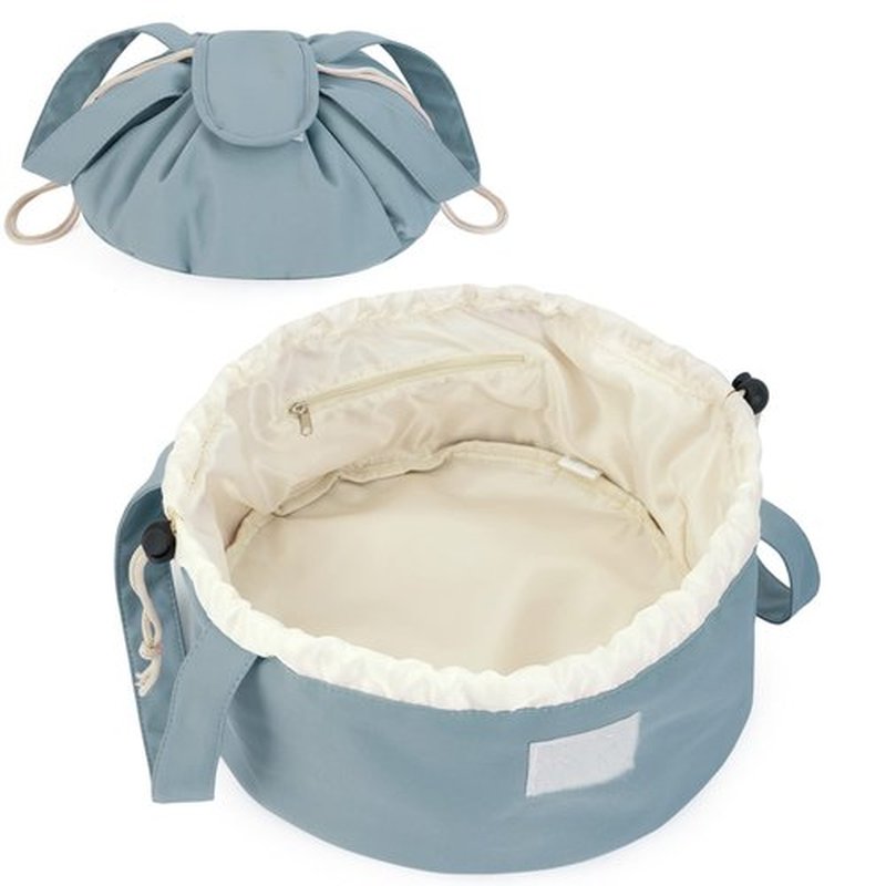 Barrel Drawstring Makeup Bag Large Cosmetic Bag Make up Bags Toiletry Organizer for Women (Greyish Blue) (Patent)