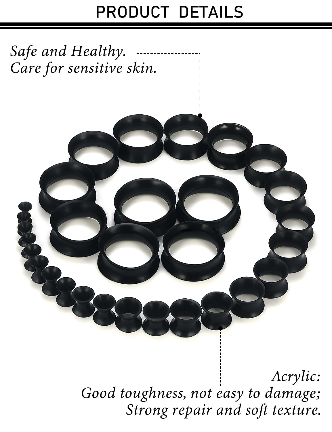 Kwoencxi 10G-25mm Black Silicone Gauges Tunnels Stretching Kit 10G 8G 6G 4G 2G 0G 00G 12mm 14mm 16mm 18mm 20mm 22mm 24mm 25mm Rubber Ear Gauges Tunnel Plug Earring Stretch Gauging Gage Kit Women Men