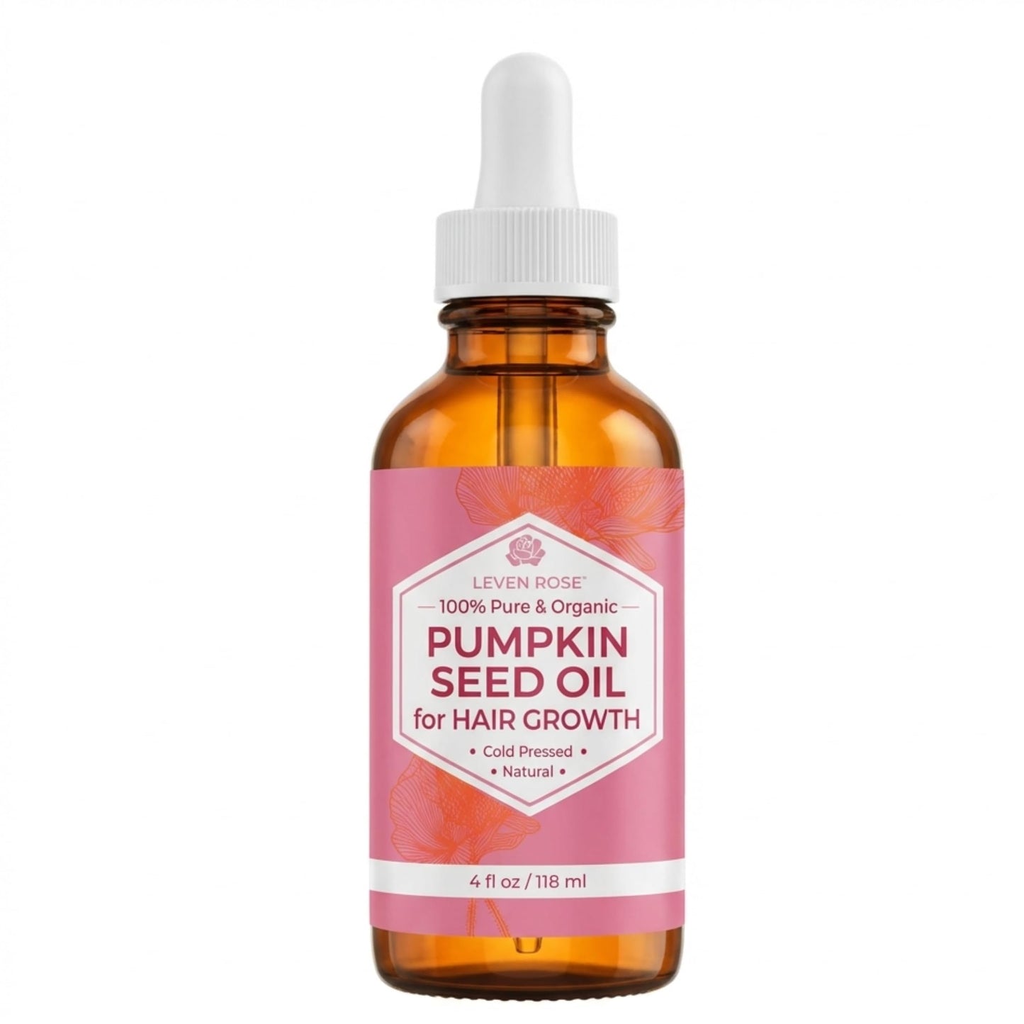 Leven Rose Organic Pumpkin Seed Oil, 4 oz, Pure Cold Pressed Unrefined Hexane Free Oil for Hair Growth, Scalp, Skin and Face, Made in USA with USA Grown Seeds