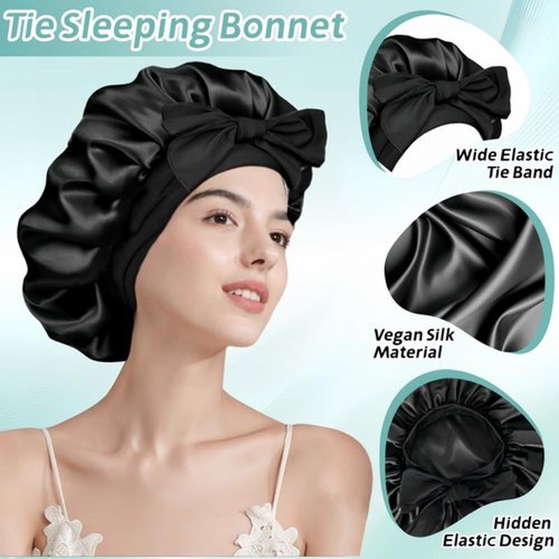 VECIIR Satin Bonnet Silk Bonnet for Sleeping Women, Ajustable hair Bonnet for Curly Hair With Tie Band