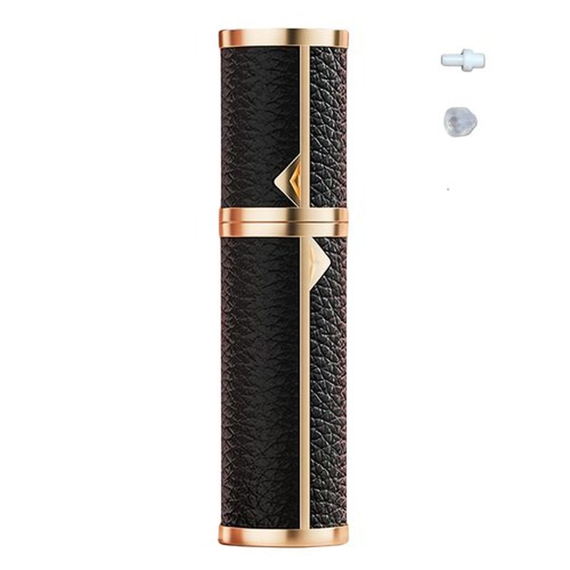 Fiwecos Perfume Travel Refillable Bottle Cologne Portable Atomizer Genuine Leather Fragrance Scent Sprayer Pump Fill from Bottom Mini Pocket Size 5ml for Travel Essentials & Best Gift (Black)