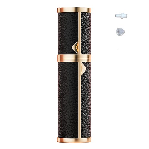 Fiwecos Perfume Travel Refillable Bottle Cologne Portable Atomizer Genuine Leather Fragrance Scent Sprayer Pump Fill from Bottom Mini Pocket Size 5ml for Travel Essentials & Best Gift (Black)