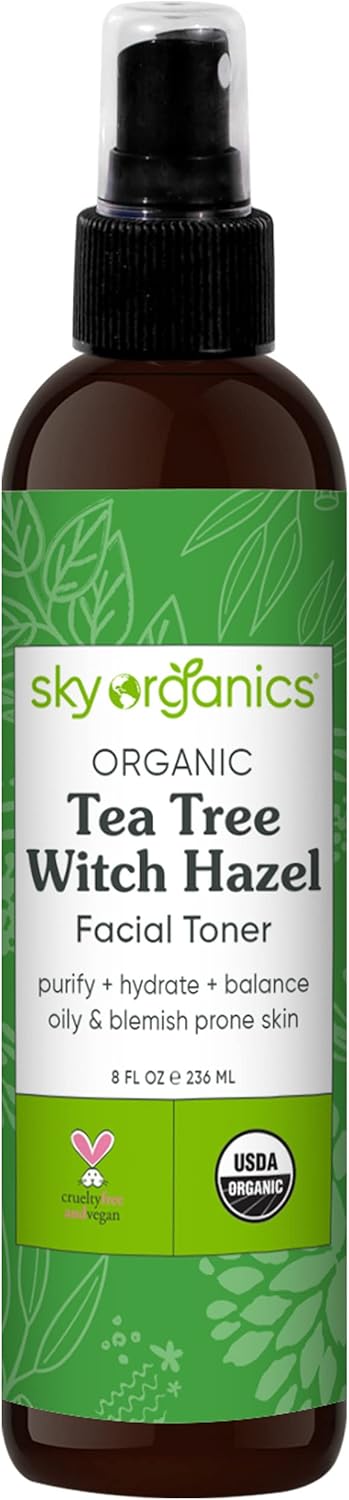 Organic Tea Tree & Witch Hazel Facial Toner - Purifying Hydrating Solution for Blemish-Prone Skin | 8 fl oz