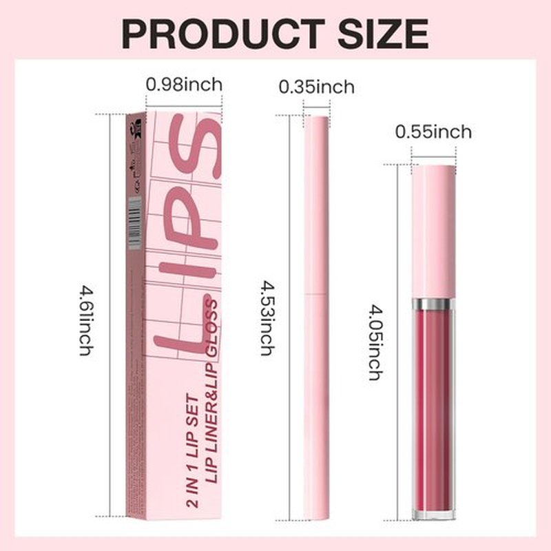JUAAZIN 2pcs Vivid Burgundy Matte Lip Liner and Lipstick Makeup Set, Vegan Lipstick Lip Liner and Gloss Set Lip Stain Long Lasting Waterproof Smudge-Proof Properties Non-stick Cup(Vivid Burgundy 07#)