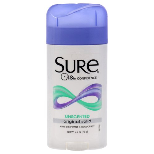 Sure Deodorant 2.7 Ounce Original Solid Unscented (79ml) (Pack of 6)