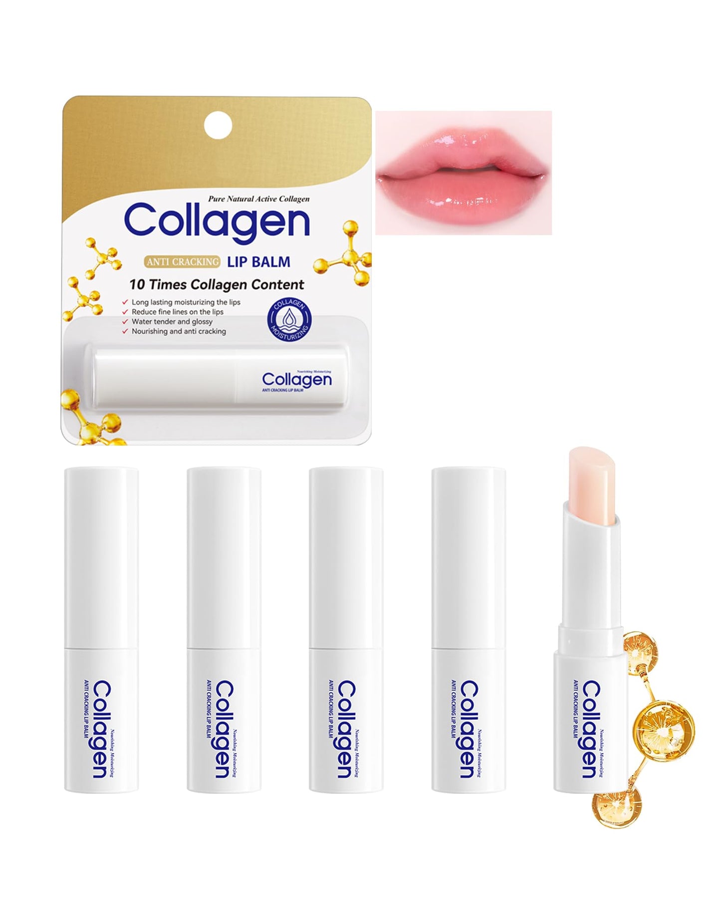 Collagen Lip Balm Set, 5Pcs Moisturizing Hydrating Lip Balm, Dry Lips Care Lip Moisturizer, Nourishing Vegan Lip Primer for Lipstick, Lightweight & Non-Sticky,Thanksgiving Lip Care Gift Kit for Women