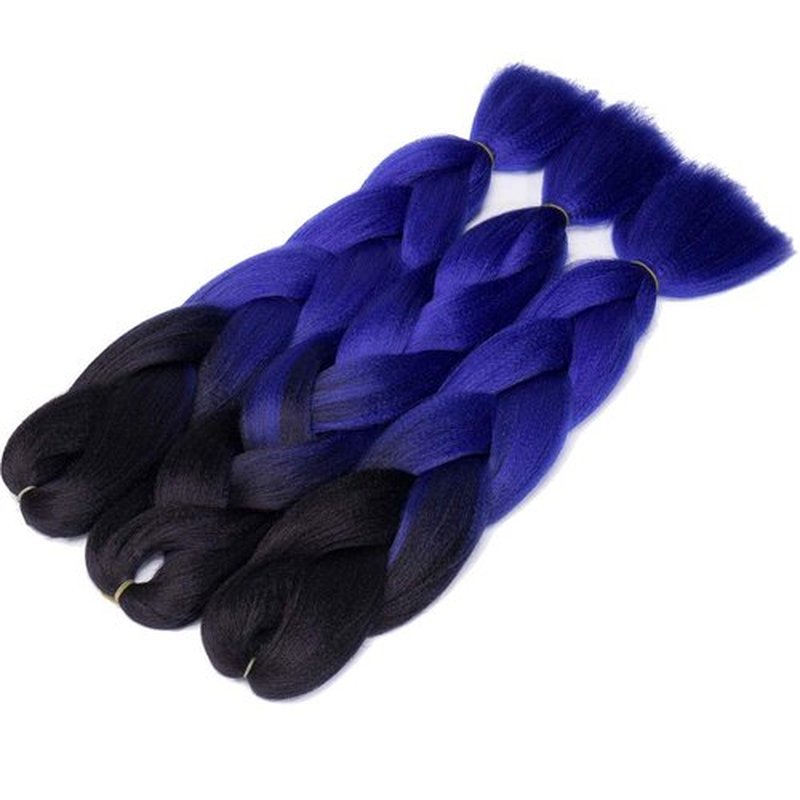 24 Inch Ombre Jumbo Braiding Hair Extensions Jumbo Braid Hair Ombre Long Jumbo Braids For Box Twist Braid Crochet Hair High Temperature Fiber 3 Tone Colored (5 Bundles, Black to Dark Blue)