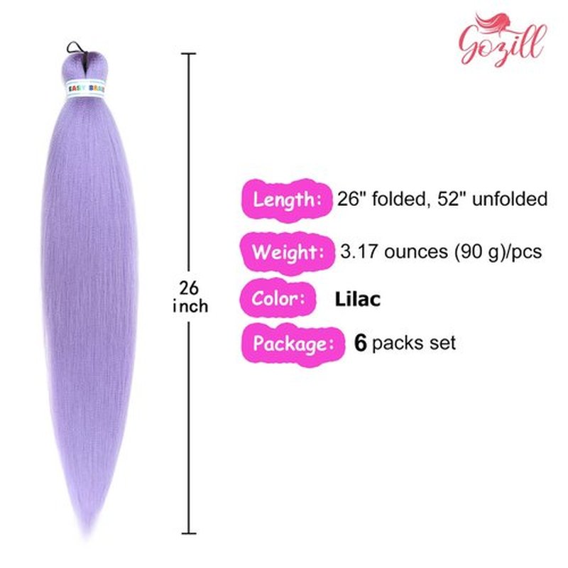 Purple Braiding Hair Pre Stretched Box Braids Hair Extension for Braiding 6 Packs