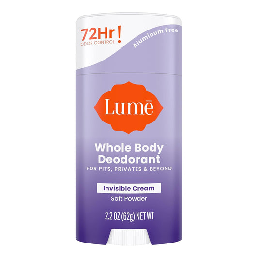 Lume Whole Body Deodorant - Invisible Cream Stick for 72 Hour Odor Control | Aluminum & Baking Soda Free, 2.2 Ounce