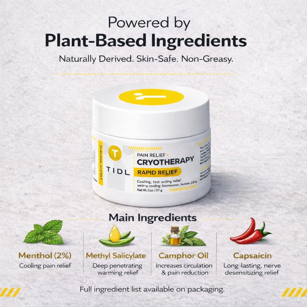 TIDL Cryotherapy Pain Relief Cream, 3 Oz, Targeted Neck Pain, Joint & Muscle Pain Relief with Organic, Plant-Based Menthol, Instant Cooling for Sport & Post Workout Full Body Recovery