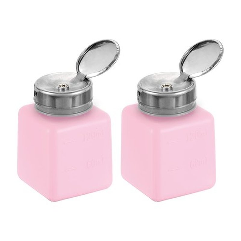 HARFINGTON 2pcs Solvent Alcohol Dispenser 120ml(4oz) Nail Polish Remover Push Down Liquid Dispenser Pump Bottle with Stainless Steel Press Head for Acetone Cleanser Polish Remover, Red