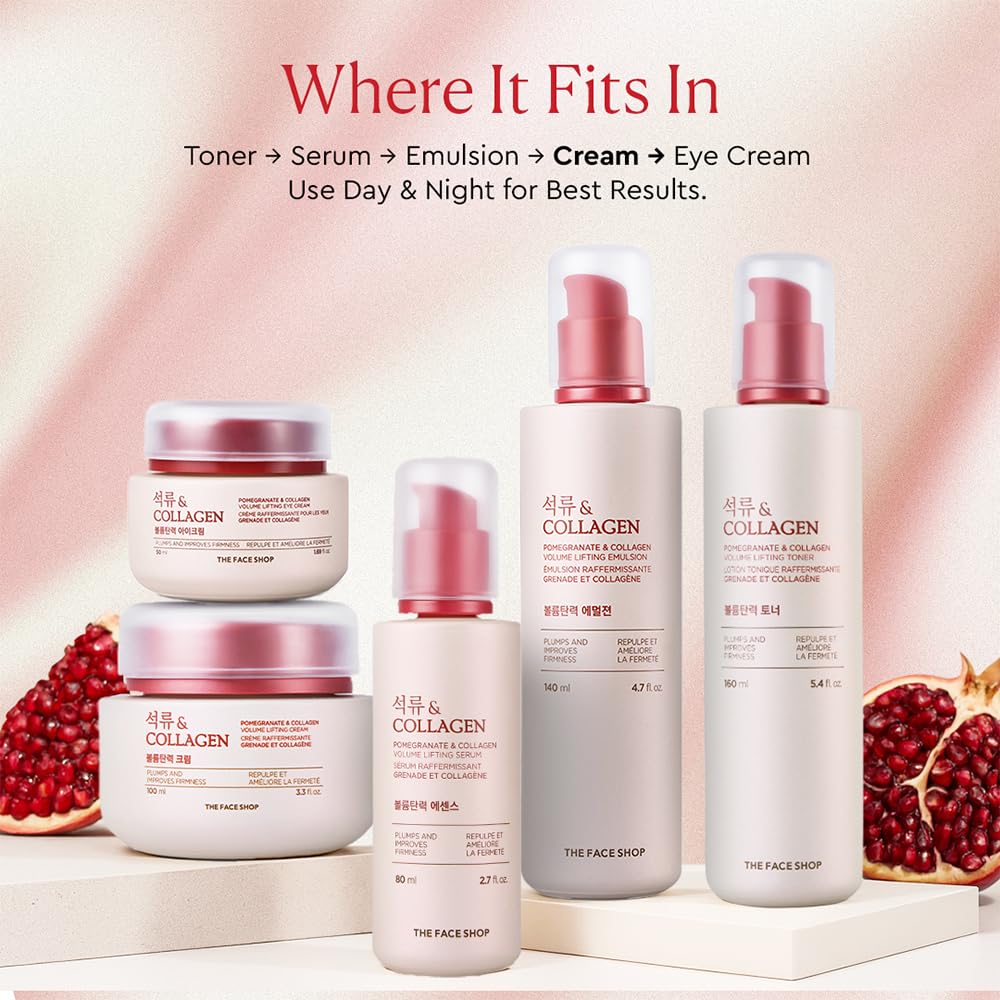 The Face Shop Pomegranate & Collagen Volume Lifting Eye Cream | Deep Revitalizing Cream for Elasticity, Firmness & Density | Anti-Aging Korean Moisturizer | Plump & Smoothen Your Skin, 3.38 Fl Oz