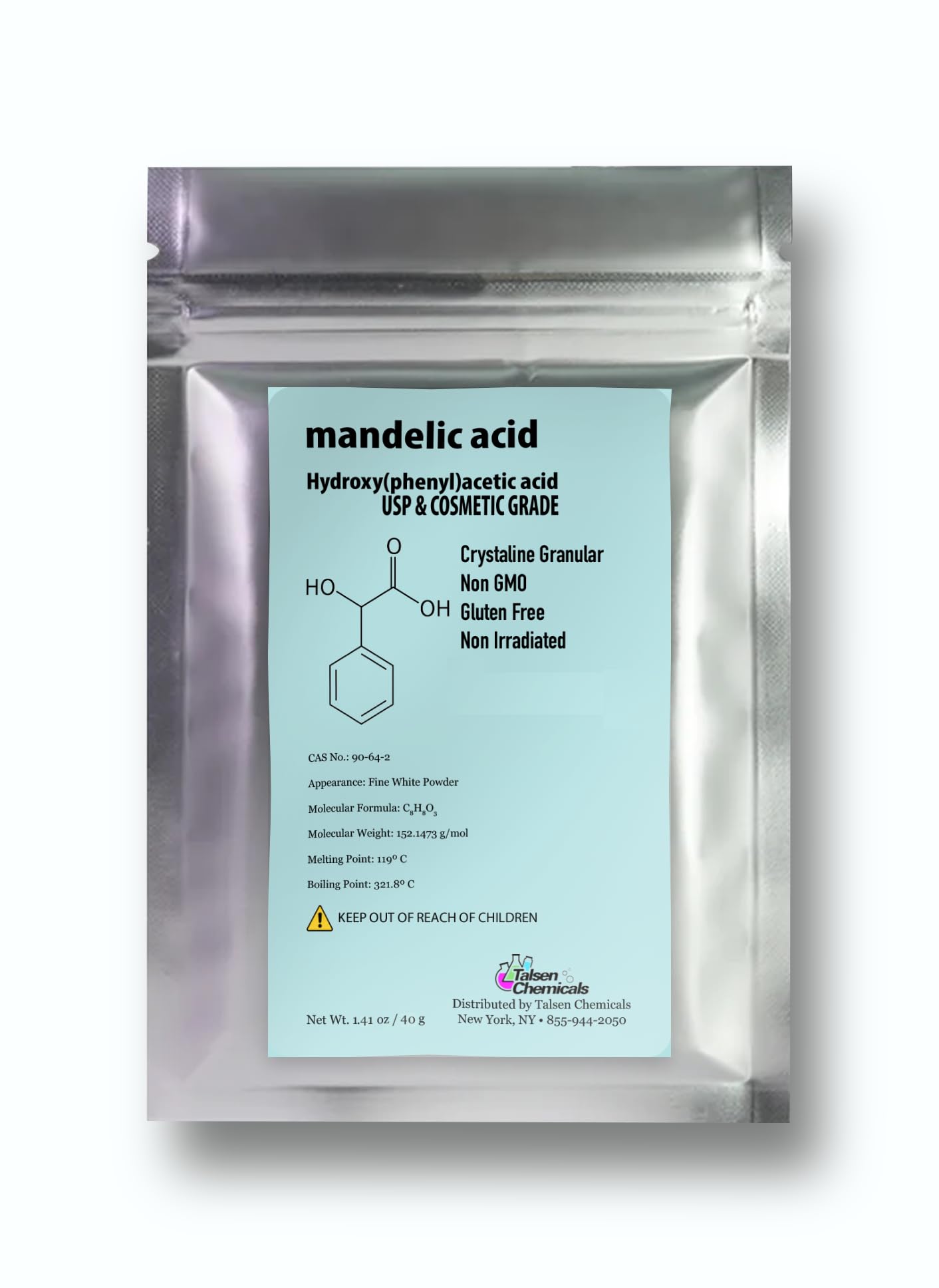 Talsen Chemicals Mandelic Acid Powder 99.9% Purity, DIY Cosmetic Grade For Mandelic Acid Serum, Peel/Mask or add to Cream, Moisturizer (1 Ounce / 28 Gram)