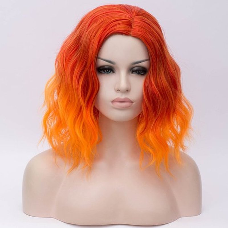 Cying Lin Short Bob Wavy Curly Wig Orange Wig For Women Cosplay Halloween Wigs Heat Resistant Bob Party Wig Include Wig Cap (Orange)