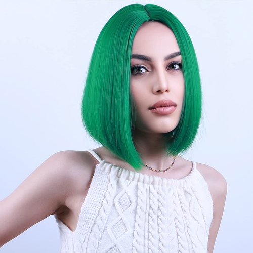 PATTNIUM Green Wig for Women Green Bob Wig Dark Green Wig Short Straight Bob Wig Middle Part Wig Heat Resistant Synthetic 12 '' Wig with Wig Cap